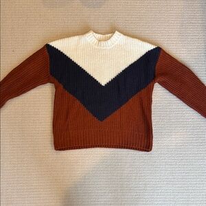 Forever 21 Tri-Tone Sweater - White, Navy, and Brown